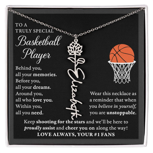 Basketball - Behind Unstoppable Plural - Flower Name Necklace
