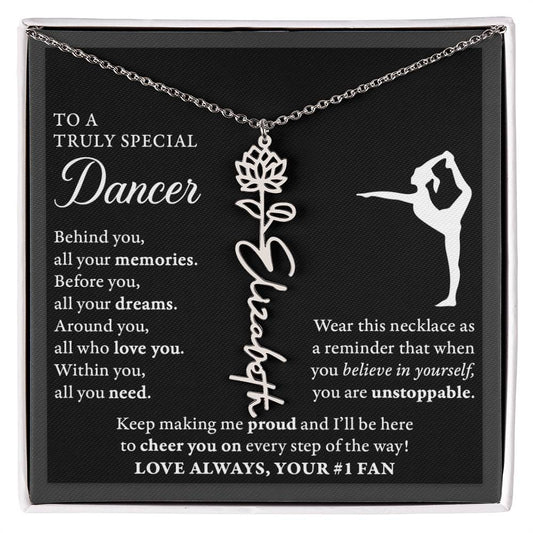 Gymnast Dancer - Behind Unstoppable - Flower Name Necklace