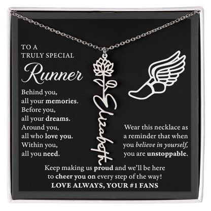 Cross country runner - Behind Unstoppable Plural - Flower Name Necklace