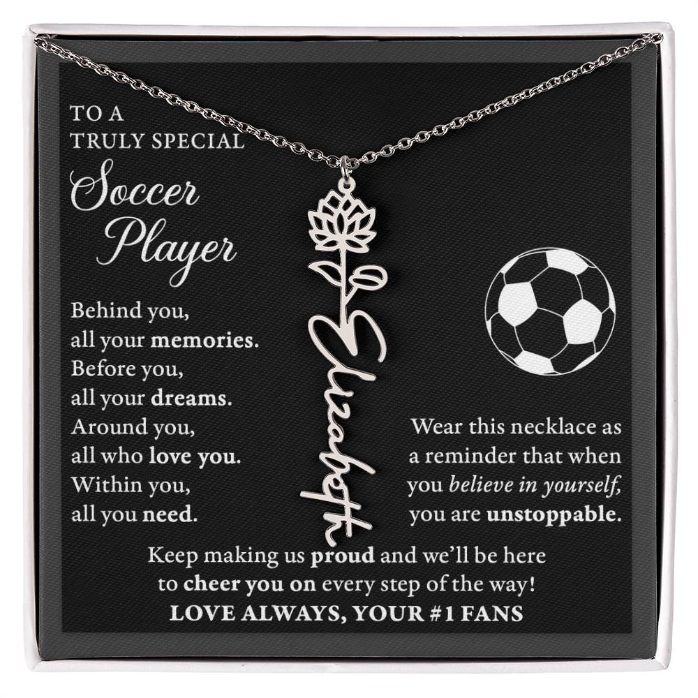 Soccer - Behind Unstoppable Plural - Flower Name Necklace