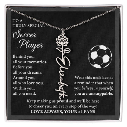 Soccer - Behind Unstoppable Plural - Flower Name Necklace
