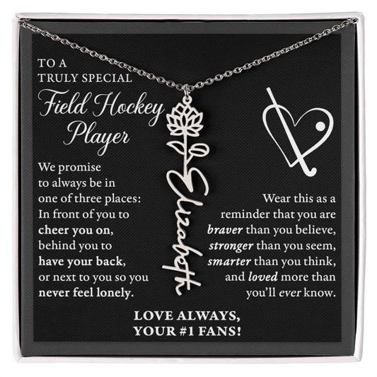 Field Hockey - 3 places Braver Plural - Flower Name Necklace