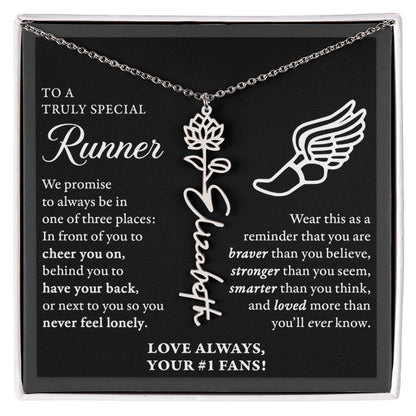 Cross Country runner - 3 places Braver Plural - Flower Name Necklace