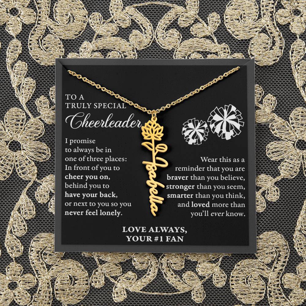 3 places -  Birth Flower Name Necklace - Cheerleader