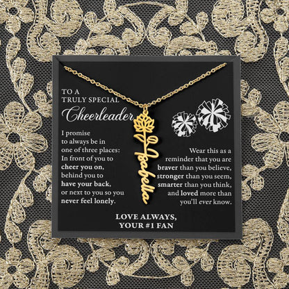 3 places -  Birth Flower Name Necklace - Cheerleader