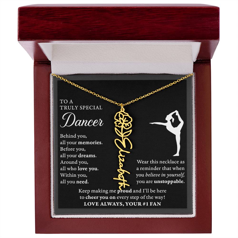 Gymnast Dancer - Behind Unstoppable - Flower Name Necklace