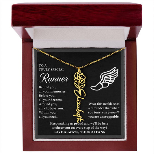 Cross country runner - Behind Unstoppable Plural - Flower Name Necklace
