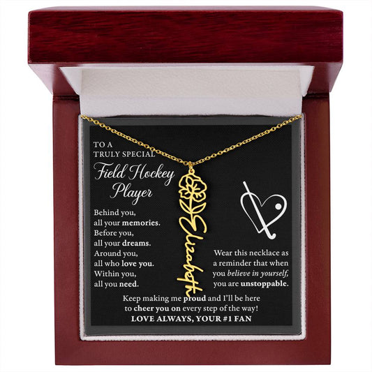 Field Hockey - Behind Unstoppable - Flower Name Necklace