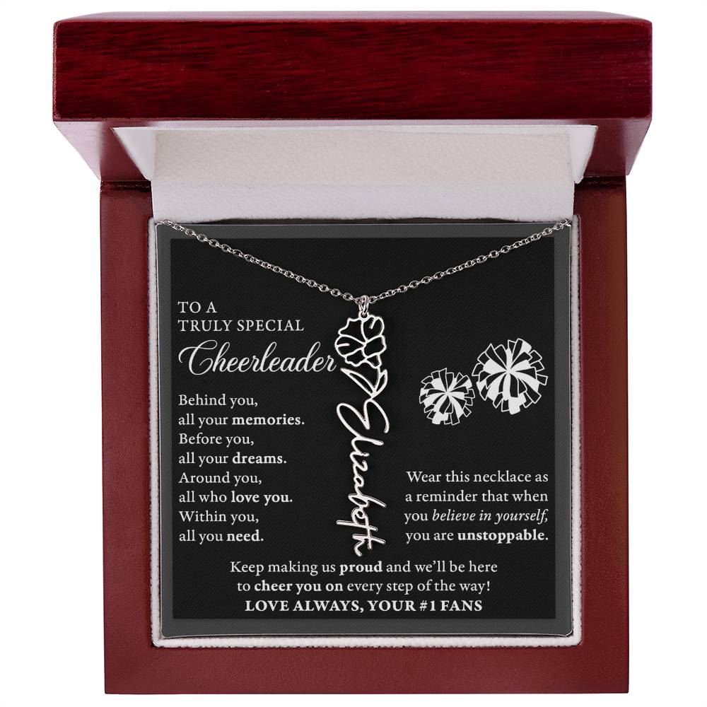 Behind you (Plural) - Birth Flower Name Necklace - Cheerleader
