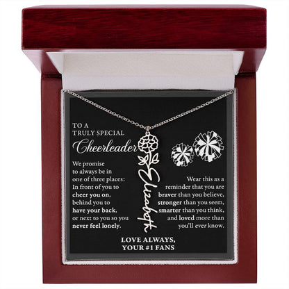 3 places (Plural) - Birth Flower Name Necklace - Cheerleader