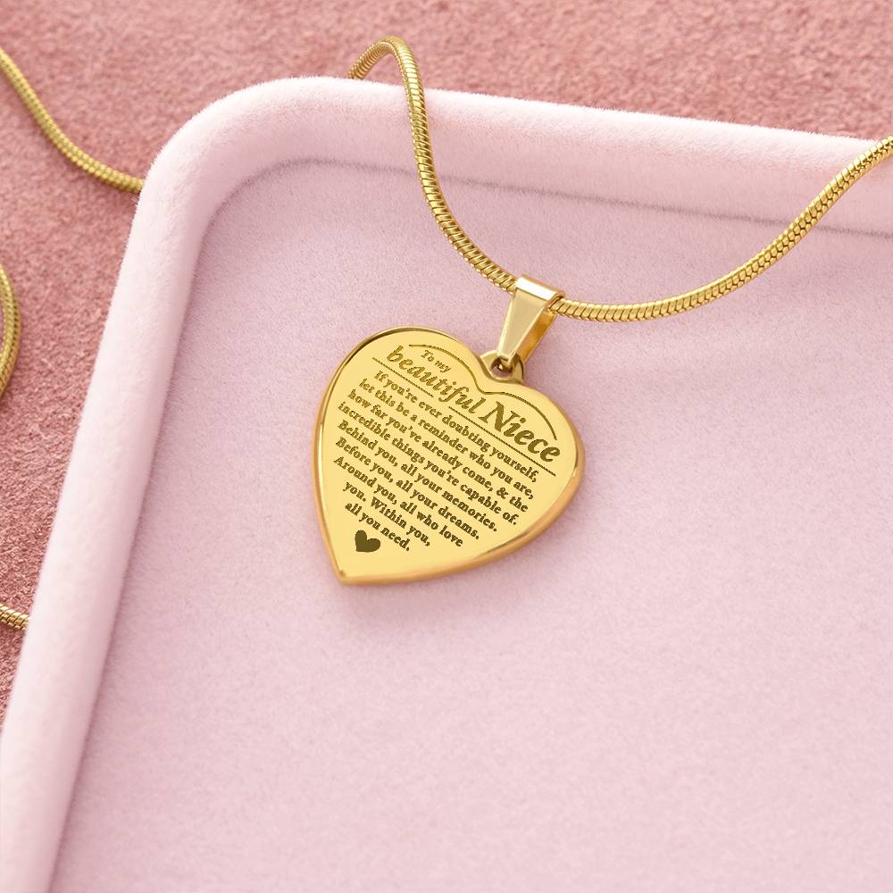 Behind you - Engraved Heart Necklace - Niece