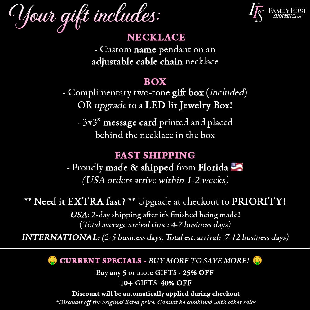The image is a promotional advertisement for a gift package, featuring a necklace and a box. The text provides details about the gift package, including the necklace, the box, fast shipping, and current special offers.