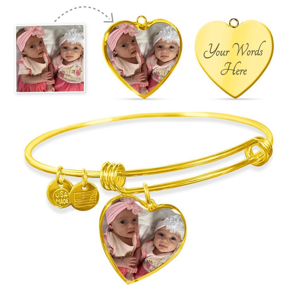 Photo upload bangle for mom of twins Jewelry ShineOn Fulfillment Heart Pendant Silver Bangle No 