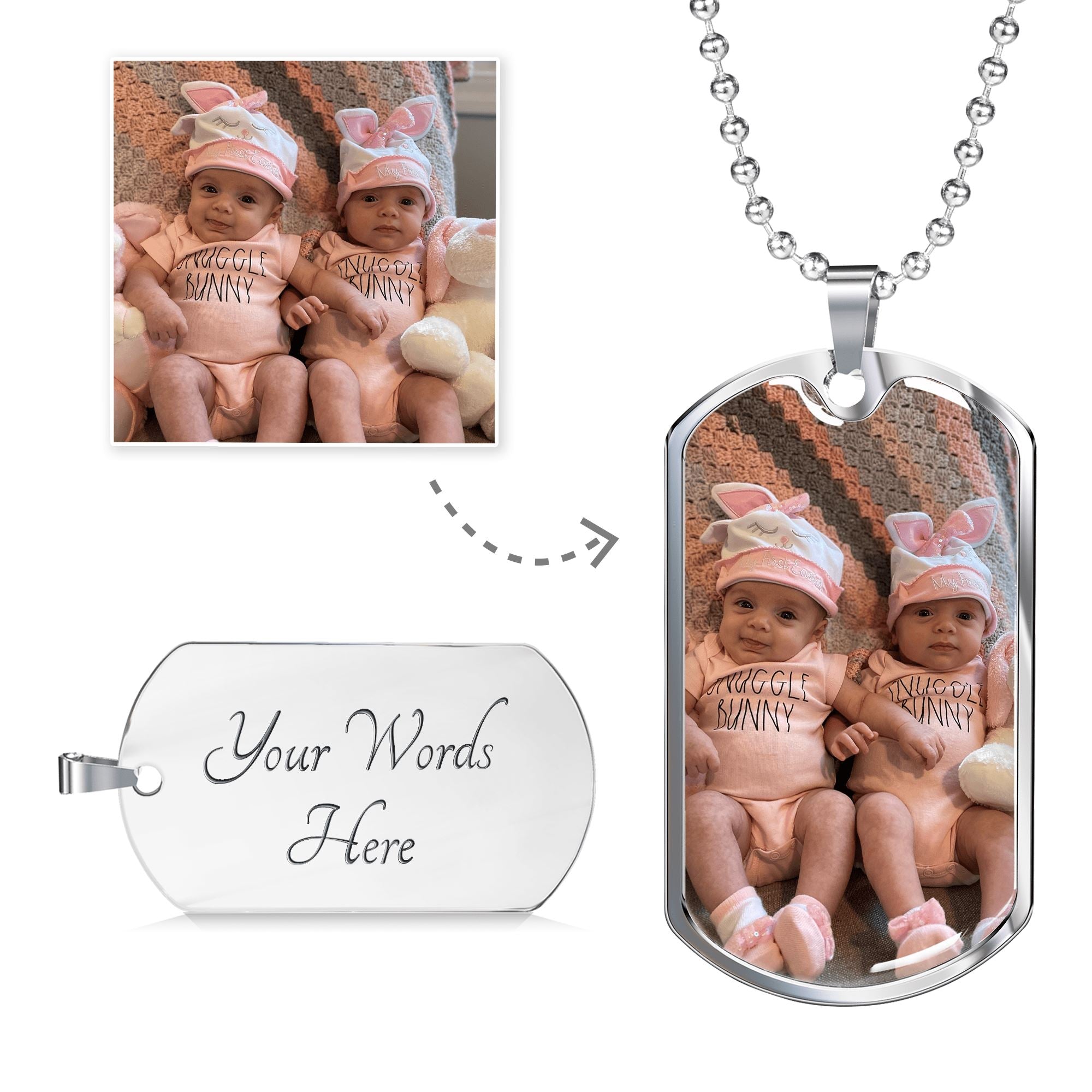 Photo upload dog tag necklace for Twins Jewelry ShineOn Fulfillment Military Chain (Silver) No 