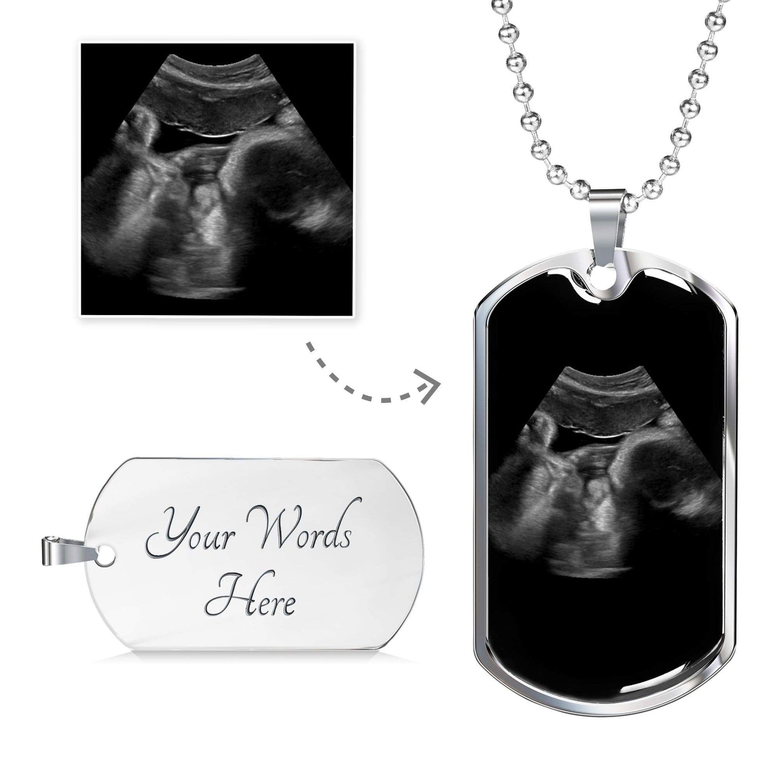 Pregnancy announcement ultrasound photo upload Jewelry ShineOn Fulfillment Military Chain (Silver) No 