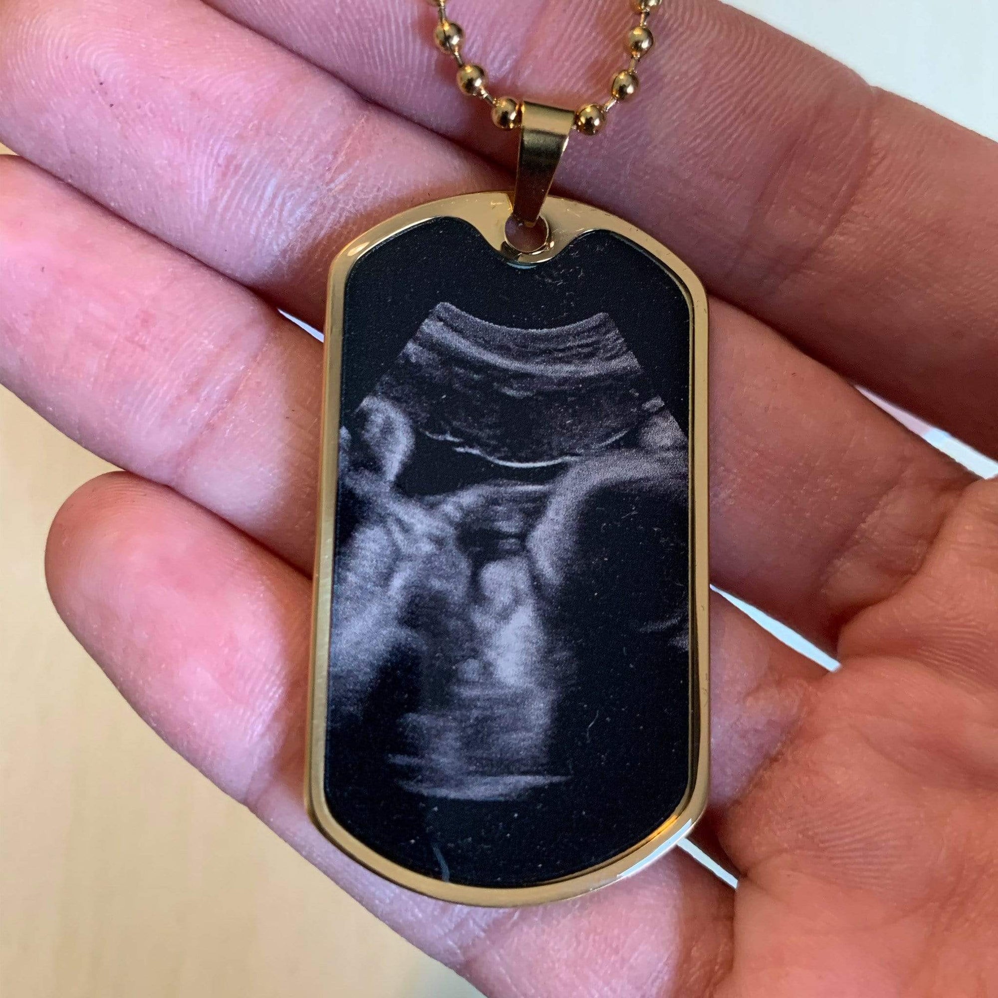 Pregnancy announcement ultrasound photo upload Jewelry ShineOn Fulfillment Military Chain (Silver) No 